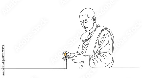 Buddhist monk holding prayer beads.