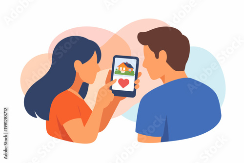 Young Couple Browsing Real Estate Listings on Smartphone Screen