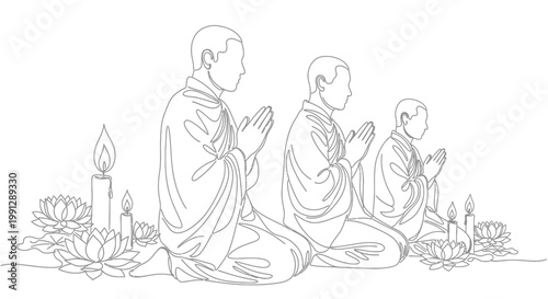 Buddhist monks in prayer position.