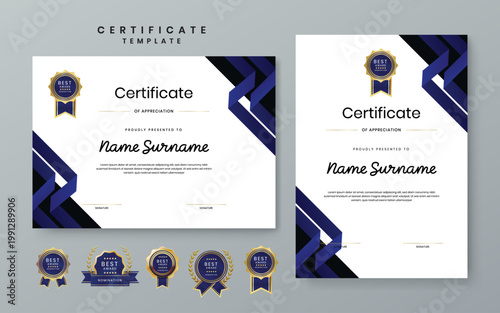 Quadro su tela Premium certificate bundle featuring deep blue ribbon geometric shapes and elega