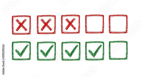 Checklist with Red Crosses and Green Ticks, Voting, Survey, Decision Making, Success and Failure