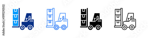 Forklift Multiple Style Icon Set Vector 