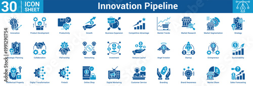 Innovation Pipeline editable icon set vector illustration concept for business with icon of Innovation, Product Development, Productivity, Growth, Business Expansion, Competitive Advantage