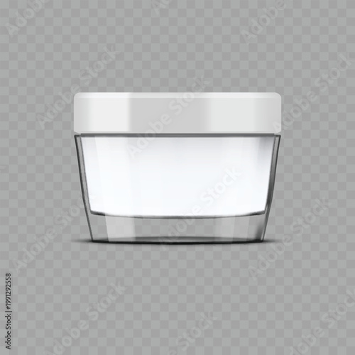 Realistic Blank Cosmetic Jar Mockup. Vector Transparent Glass Cream Container