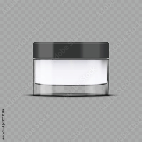 Realistic Blank Cosmetic Jar Mockup. Vector Transparent Glass Cream Container