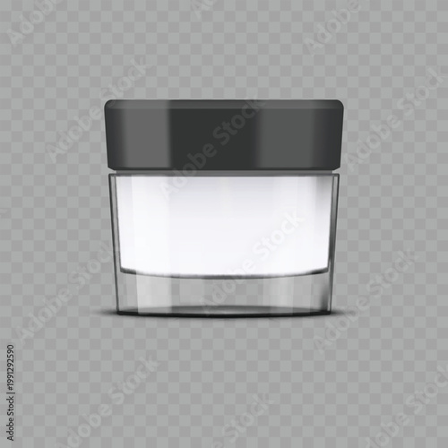 Realistic Blank Cosmetic Jar Mockup. Vector Transparent Glass Cream Container