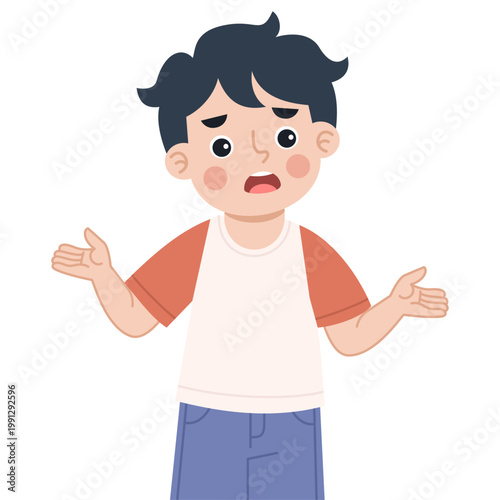 Boy Shrugging with Confused Expression