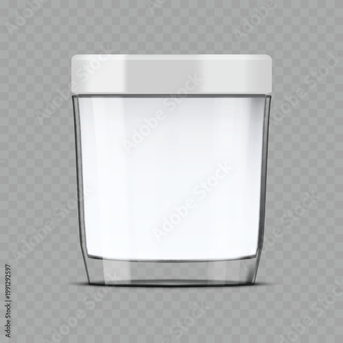 Realistic Blank Cosmetic Jar Mockup. Vector Transparent Glass Cream Container