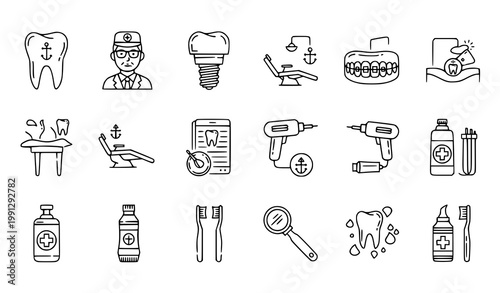 Dental dentistry outline icon set tooth care vector