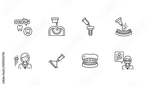 Dental treatment clinic icon set dentistry vector