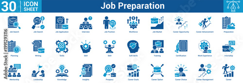 Job Preparation editable icon set vector illustration concept for business with icon of Job Search, Job Search, Job Application, Interview, Job Position, Workforce, Job Market