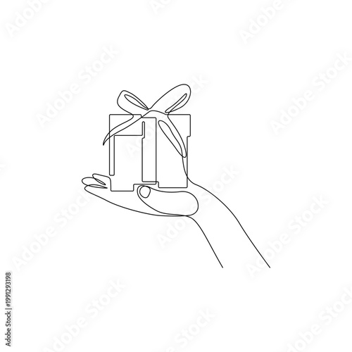 Hand holding a gift box with a ribbon vector illustration thank you gift wrap celebration surprise birthday occasion