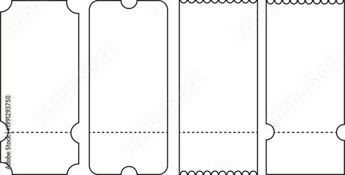 Ticket Outline Template Set Event Coupon Admit Pass Line Vector Design