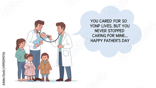 Medical Fatherhood: A heartwarming illustration of a family's special moment. A doctor, symbolizing healthcare, and a loving father, holding his child, embody care.