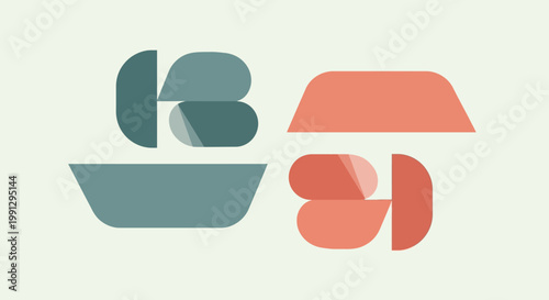 Abstract shapes in teal and orange.