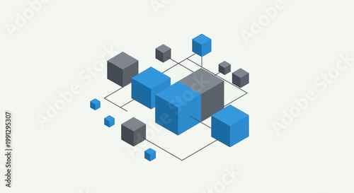 Blue and grey cubes connected digitally.