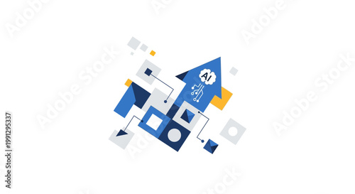 Blue and white geometric shapes.