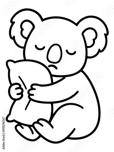 Sleeping Koala with Pillow: A cute koala, snug in embrace with a soft pillow, in a tranquil slumber, a serene image of relaxation and calm.