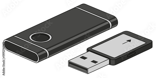 Usb flash drive and storage stick in isometric style with portable technology hardware computer electronics isometric transfer external capacity illustration business accessory component