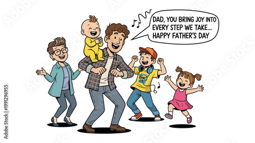 Family's Joyful Dance: A spirited family joyfully dances together. A scene filled with happiness and the warmth of kinship.