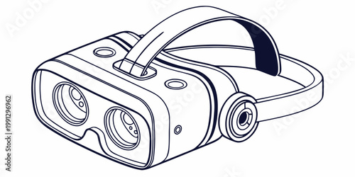 Virtual reality headset with head strap line art simulation technology electronics immersive entertainment innovation experience hardware computer metaverse illustration accessory