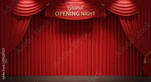 Grand Opening Night Red Velvet Curtains Stage Spotlight Theater Premiere Event