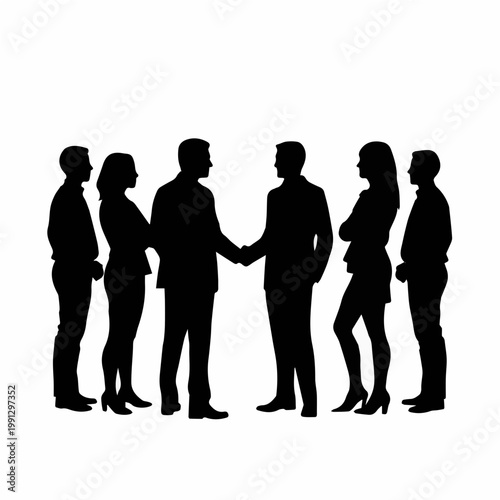 Black silhouette vector of people interacting and communicating isolated on white background