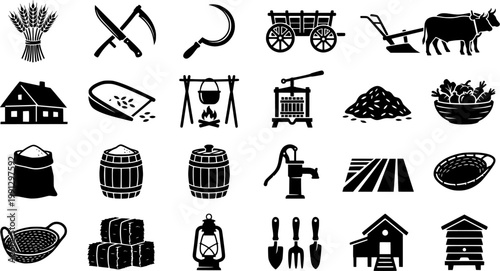 Set of vintage engraving style icons showing the process of sugar production from sugarcane, including harvesting, milling, boiling, and the final product in a barrel and sack