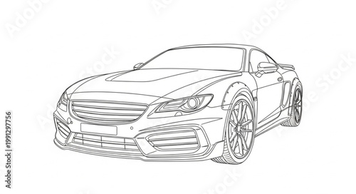 Modern Sports Car Line Art Illustration.