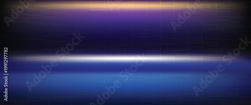 Abstract digital background with glowing horizontal circuit lines and data streams in purple and blue gradient space for futuristic technology and networking concepts