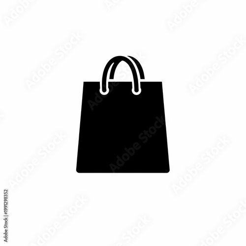 A simple black shopping bag silhouette against a white background