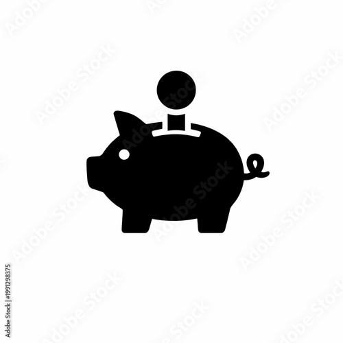 A black silhouette of a piggy bank with a coin slot on a white background silhouette