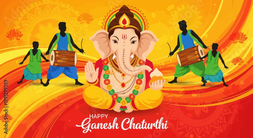 Happy Ganesh Chaturthi Celebration with Drummers and Dancers