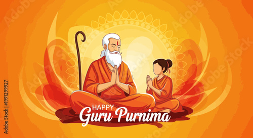 Guru Purnima Celebration: Guru and Disciple Meditating in Lotus Pose, Blessings
