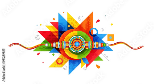 Colorful Rakhi with Abstract Geometric Background - Raksha Bandhan Celebration