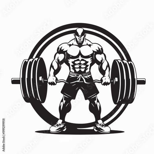 Athletic Strongman Performing Deadlift Vector Illustration On White Background