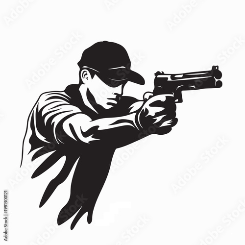 Shooting Sport Athlete Man in Hat Vector Illustration Design