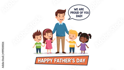 Father's Day Dedication: A heartwarming depiction of a father embraced by the love and appreciation of his children, celebrating the joy of Father's Day with heartfelt words.