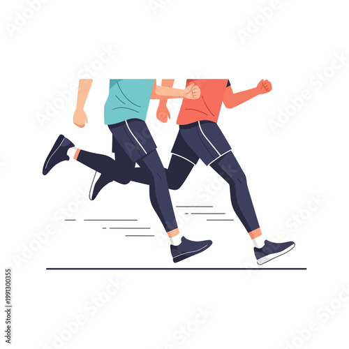 Two runners racing side-by-side on a track, active lifestyle, fitness, healthy living