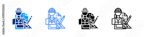 Architect Multiple Style Icon Set Vector 