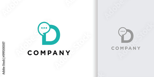 chat bubble message letter d abstract business logo minimalist template