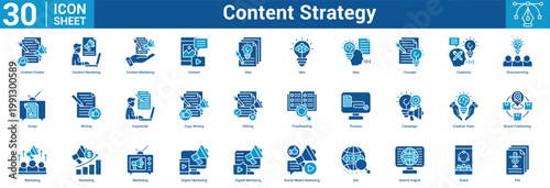 Content Strategy editable icon set vector illustration concept for business with icon of Content Creator, Content Marketing, Content Marketing, Content, Idea, Idea, Idea, Concept, Creativity.