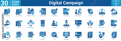 Digital Campaign editable icon set vector illustration concept for business with icon of Digital Marketing, Digital Marketing, Social Media Marketing, Email Marketing, Email Marketing, Mobil.