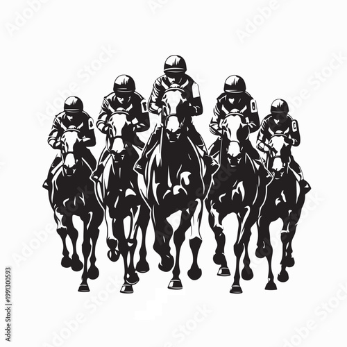 Horse Racing Competition Front View Silhouette Vector Illustration