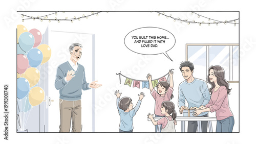 Heartfelt Celebration: A warm family gathering, filled with joy and affection, decorates for a special occasion, creating cherished memories.