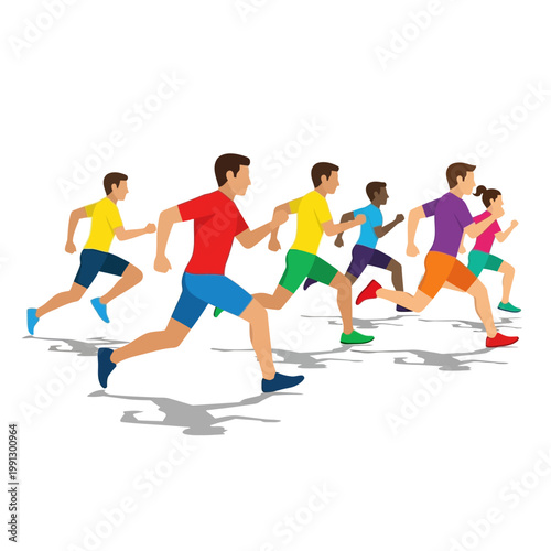 Diverse group of runners competing in a race, outdoor sports illustration