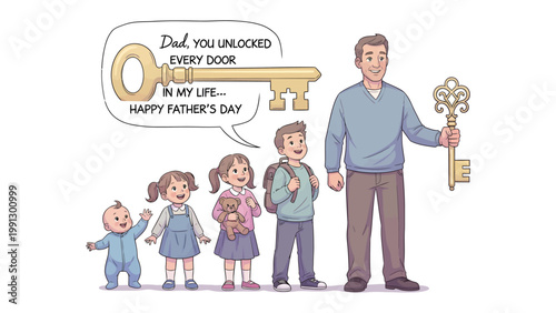 A Father's Day Tribute: A heartwarming illustration showing a father figure holding a key, symbolizing the key to success and love for his children.