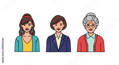 Three generations of Asian women representing different ages.