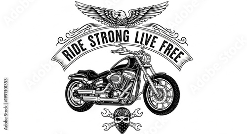 Motorcycle Eagle Skull Emblem Graphic Design.