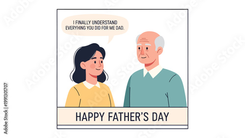 Fathers Day and Daughter Illustration: A heartwarming illustration captures a tender Father's Day moment, with a daughter sharing a heartfelt realization with her father.